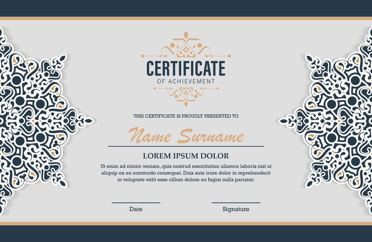 Vintage mandala award certificate template vector