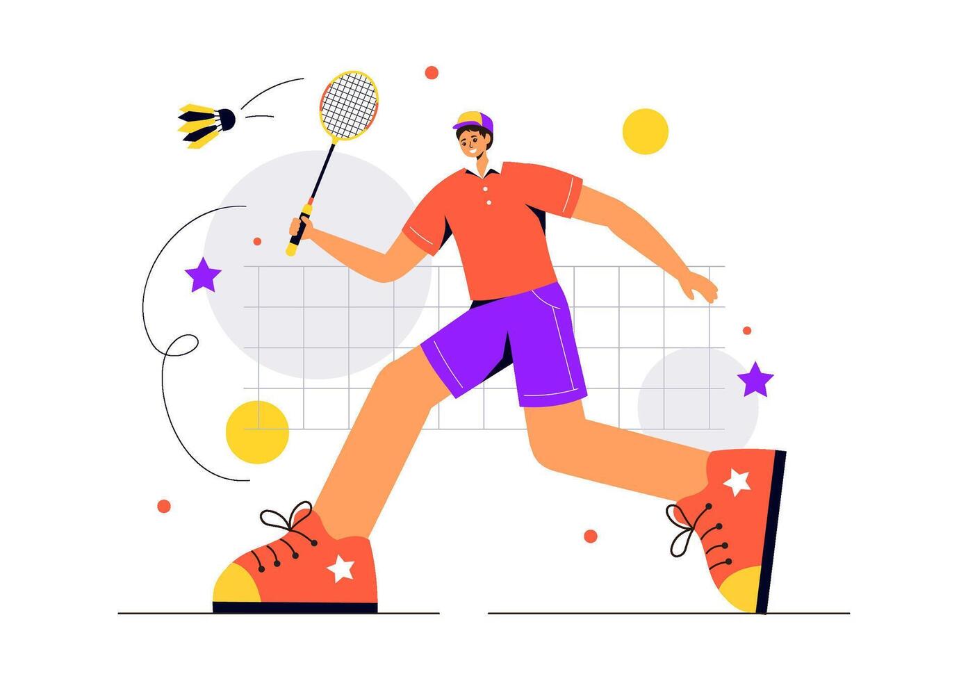 Badminton Player with Shuttle and Racket on Court Illustration vector