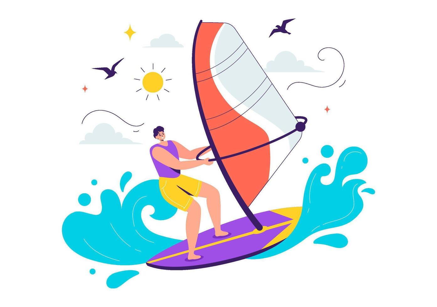 Windsurfing Illustration with Person on Sailing Boat vector