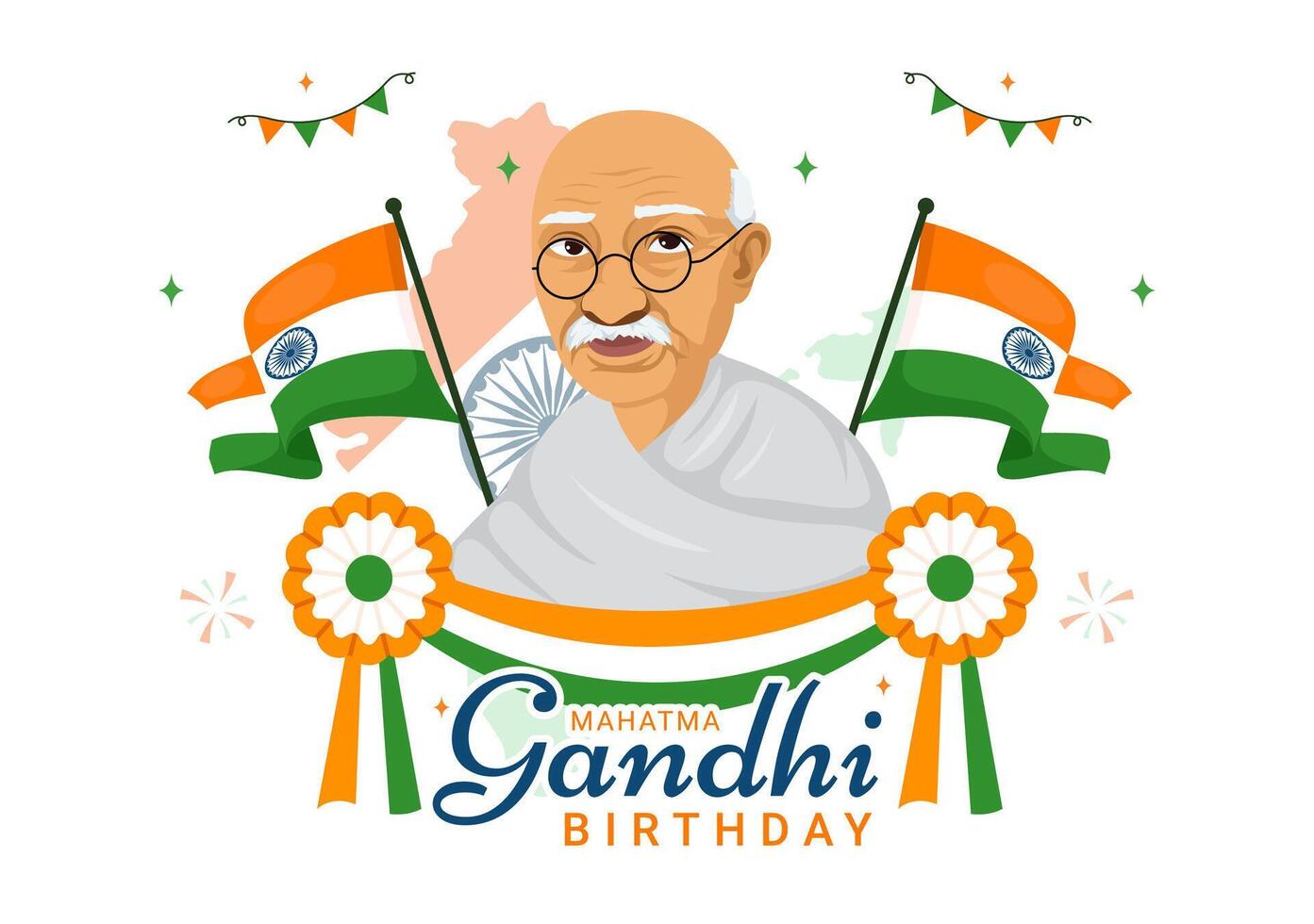 Happy Gandhi Jayanti Day Flat Cartoon Illustration vector
