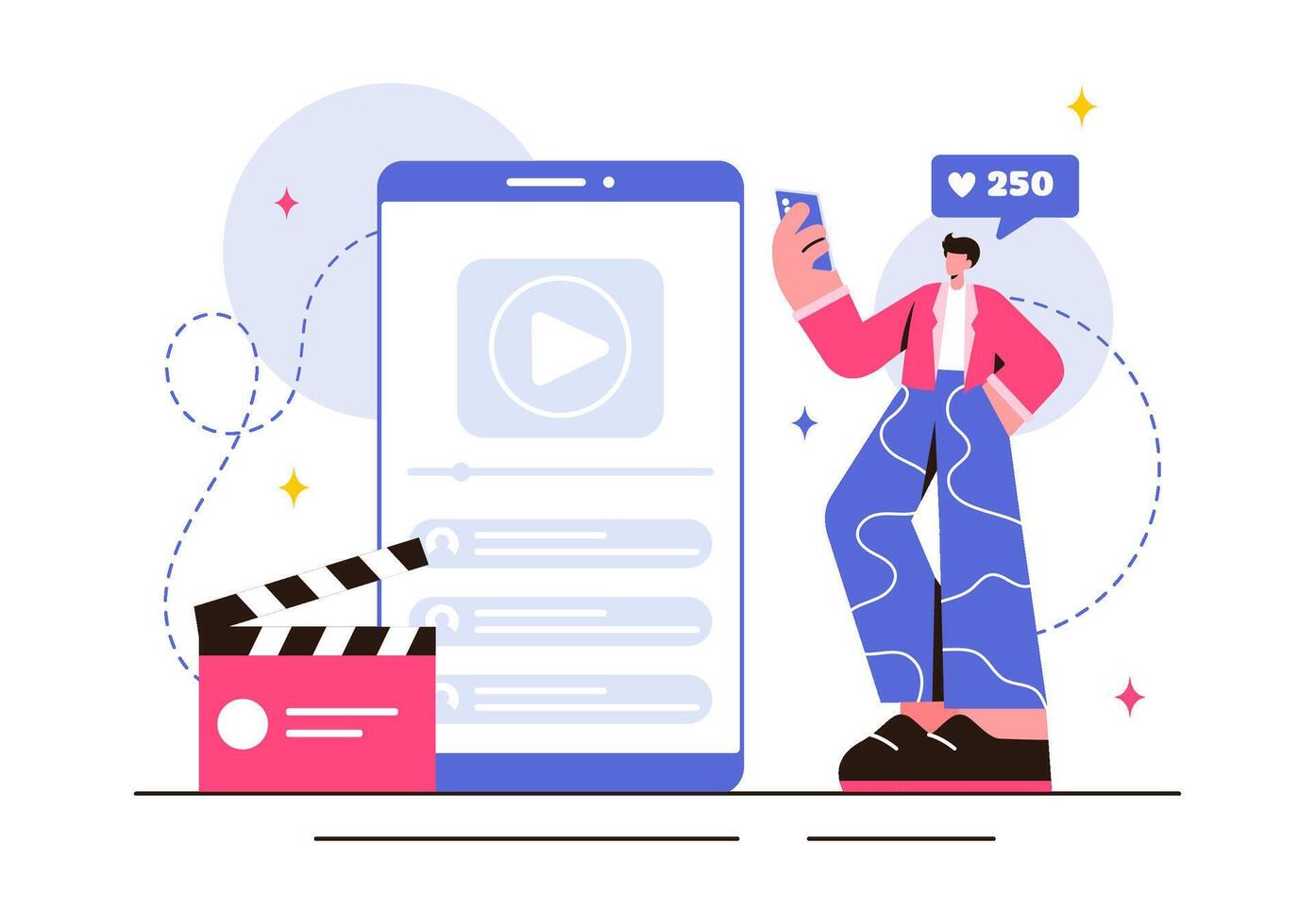 Celebrity Influencers Posting Online in Flat Cartoon Style Illustration vector