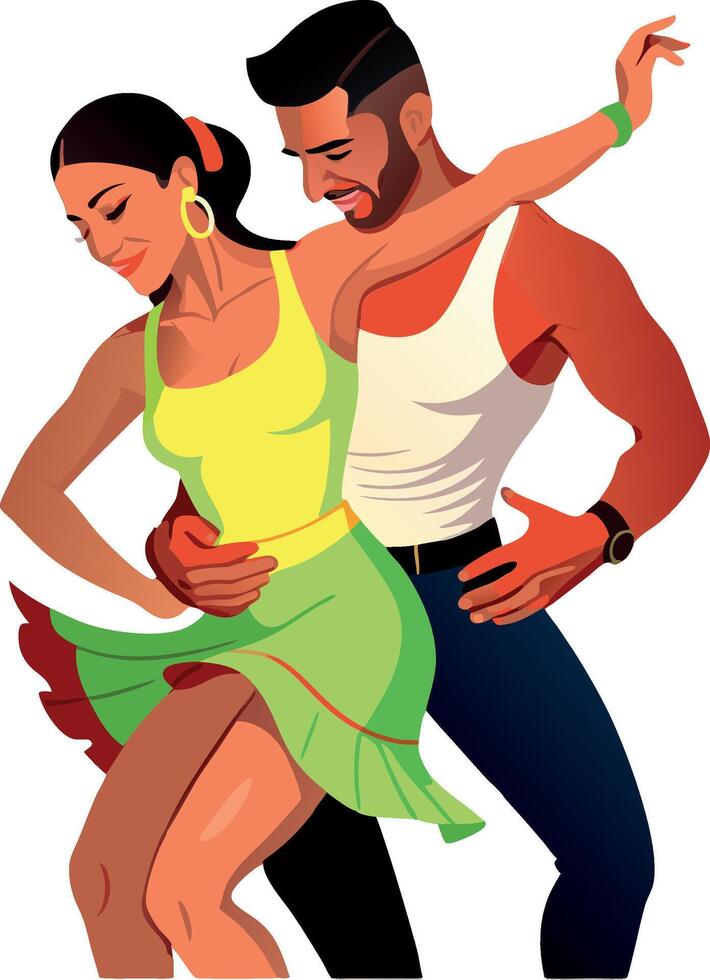 Young couple of dancers performing choreography on white background- vector