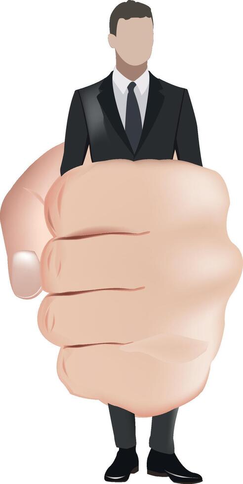 Businessman standing behind a fist representing business power vector