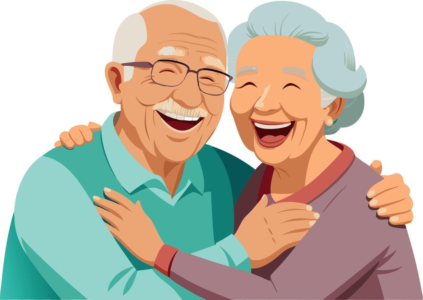 couple of elderly people embraced and happy vector