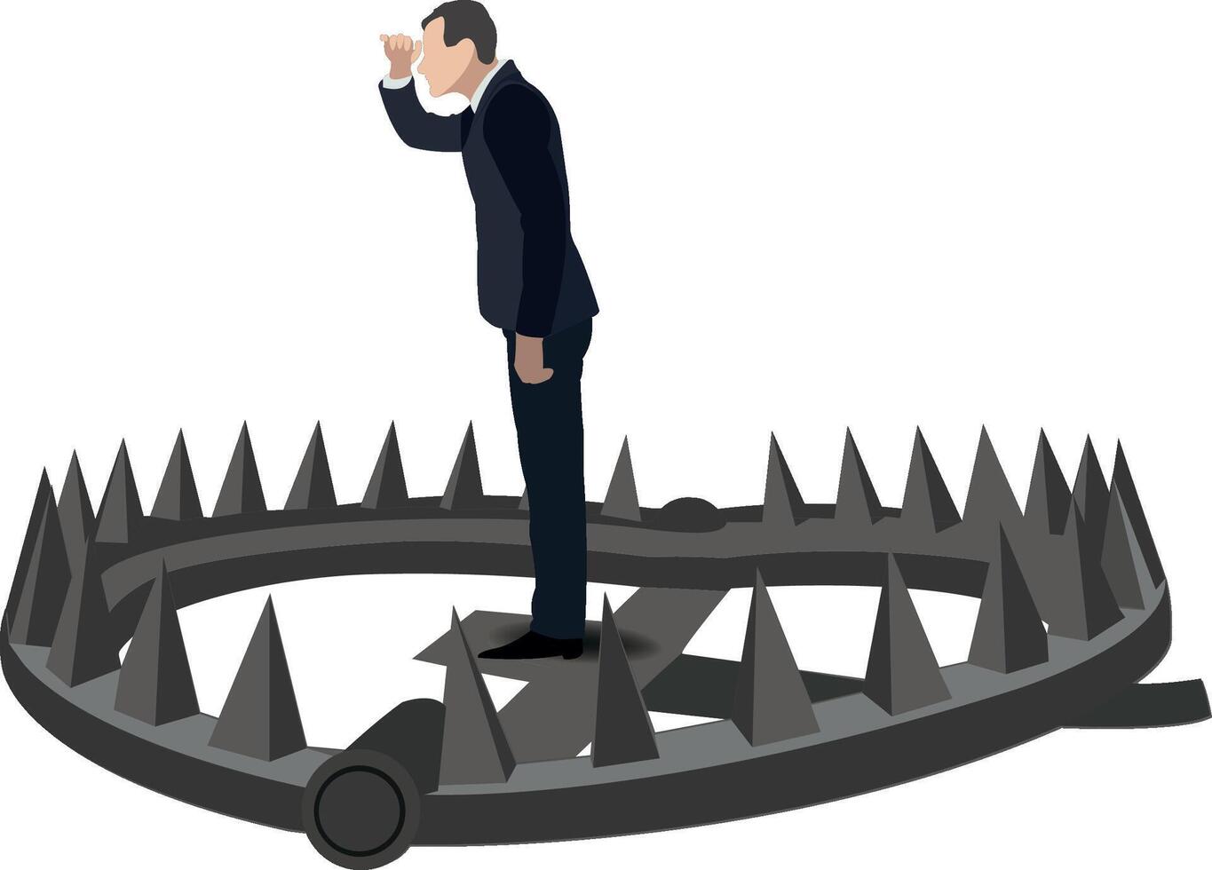Businessman looking away unaware of bear trap danger vector