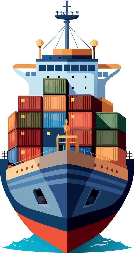 Large container ship sailing on stormy ocean delivering cargo vector