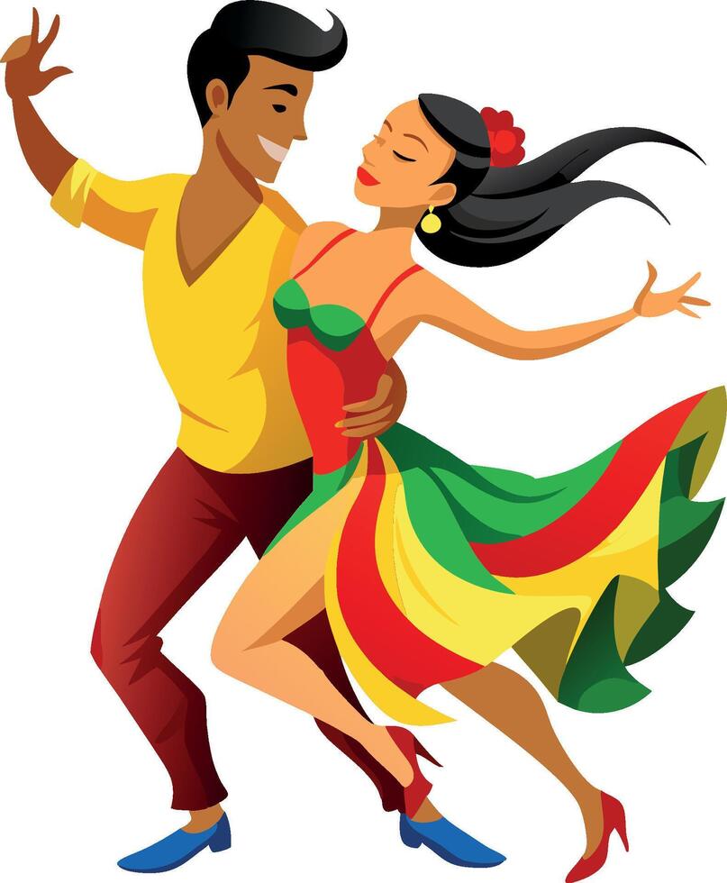 Young couple of dancers performing choreography on white background- vector
