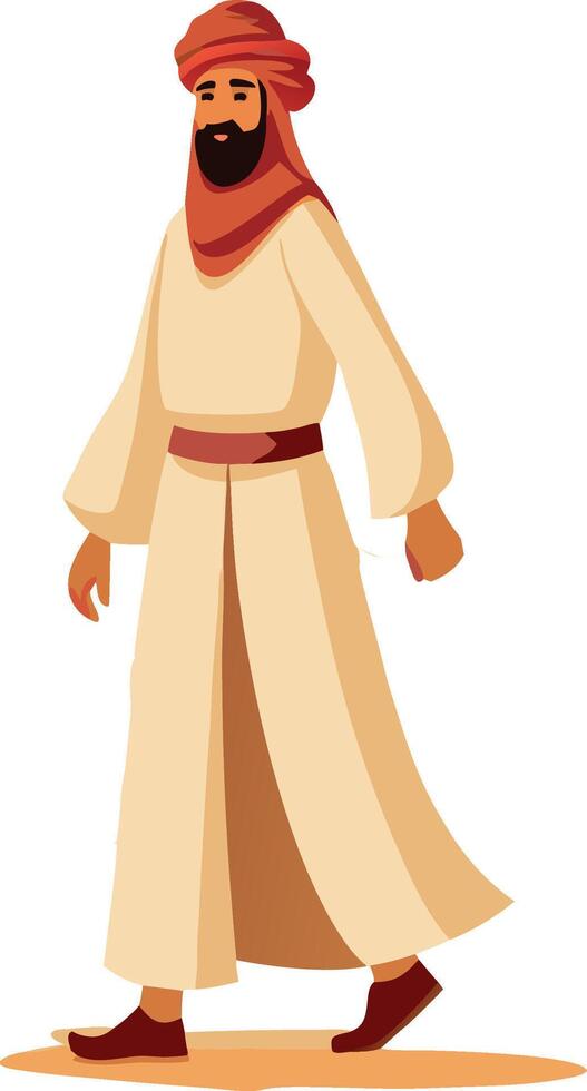 Bearded man wearing traditional clothing walking in the desert vector