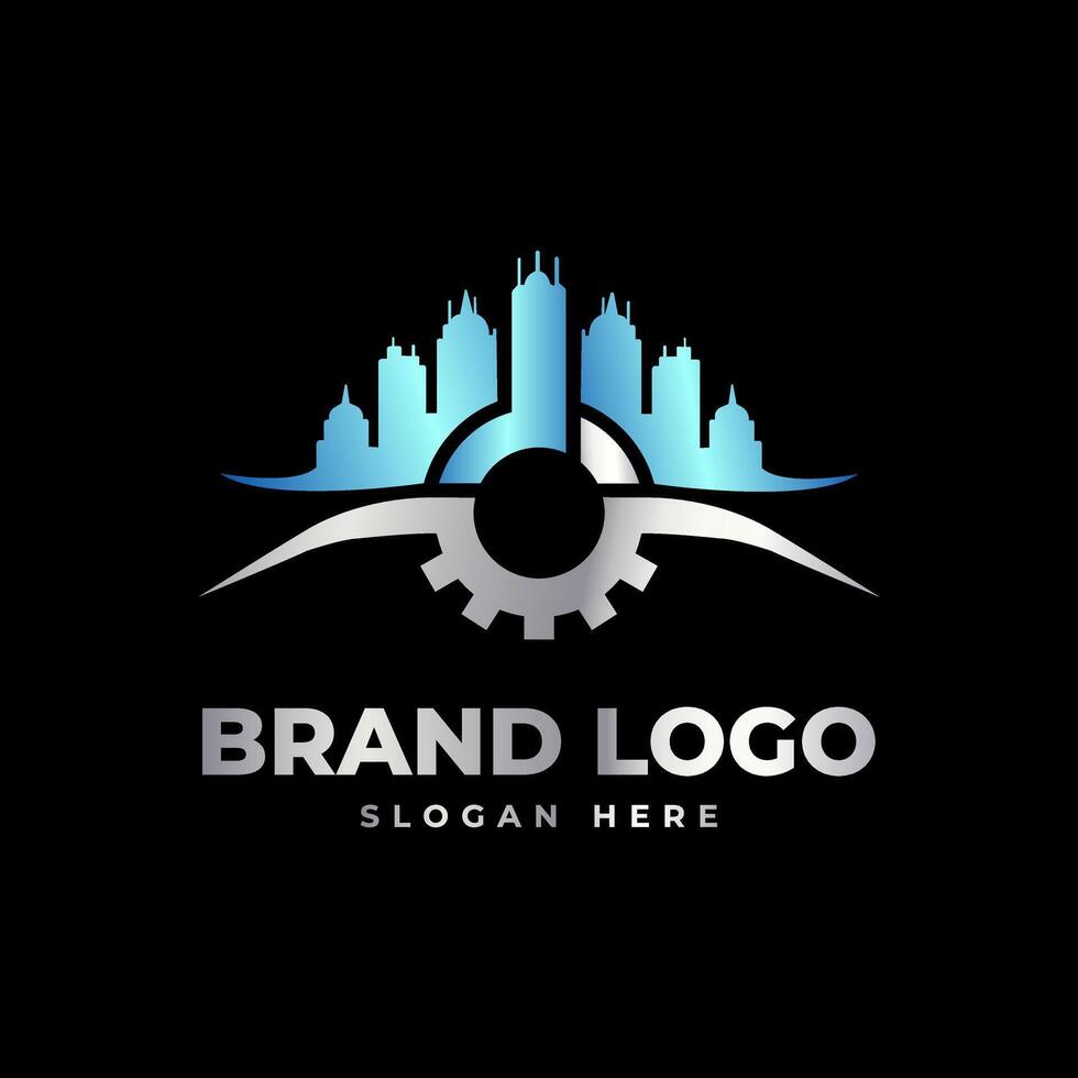 Home and building maintenance, repair logo design. Construction property industry modern gear logo illustration. vector