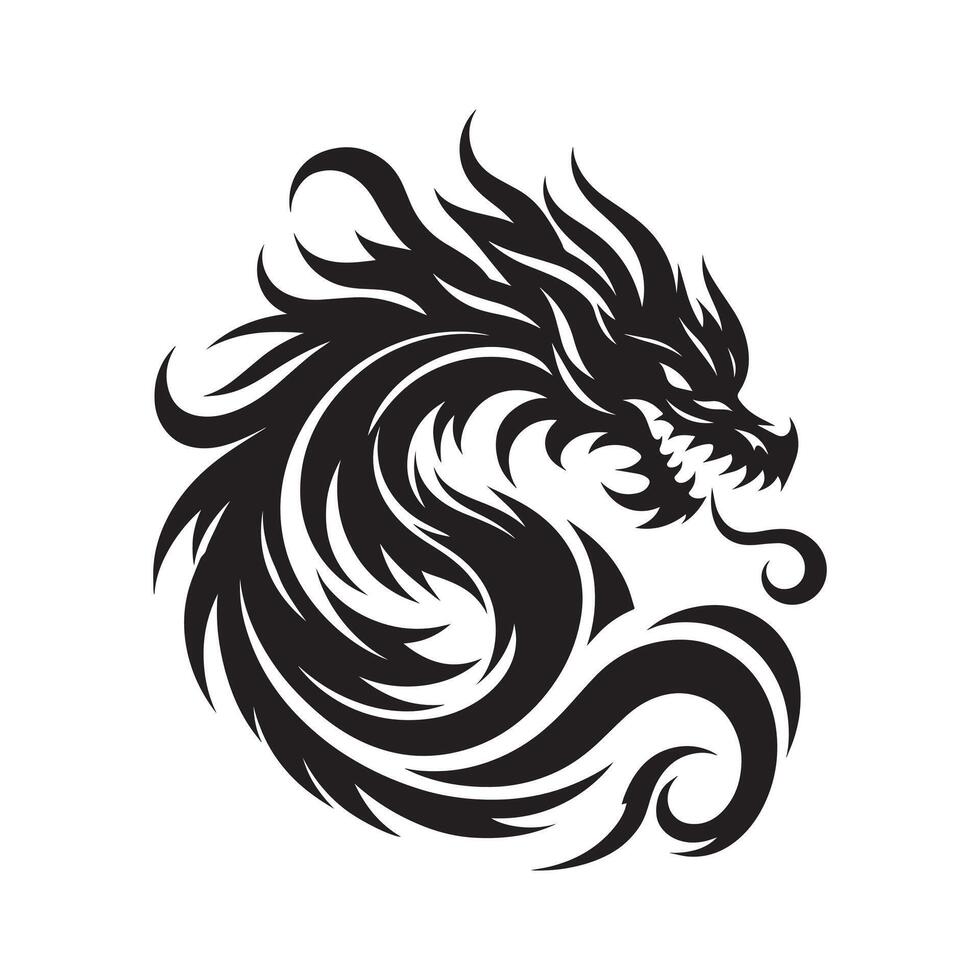 Flat design dragon silhouette illustration and dragon logo design illustration. vector