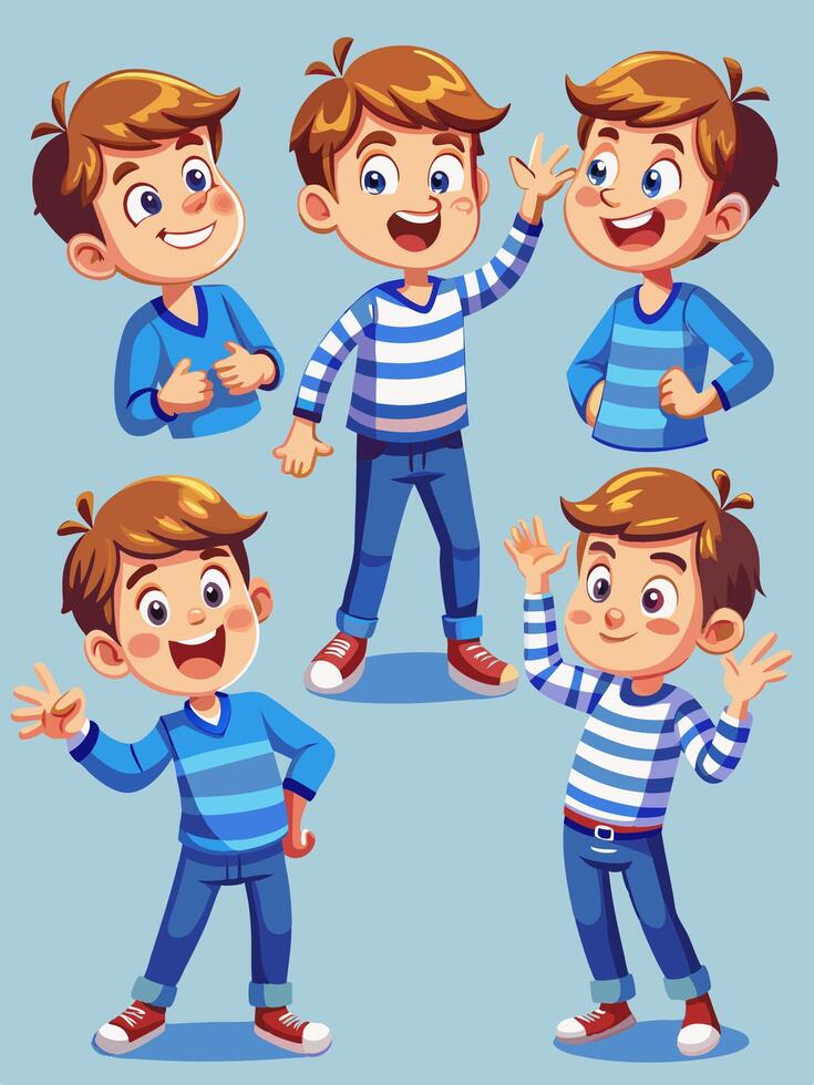 cute kid with many gesture expression set children vector
