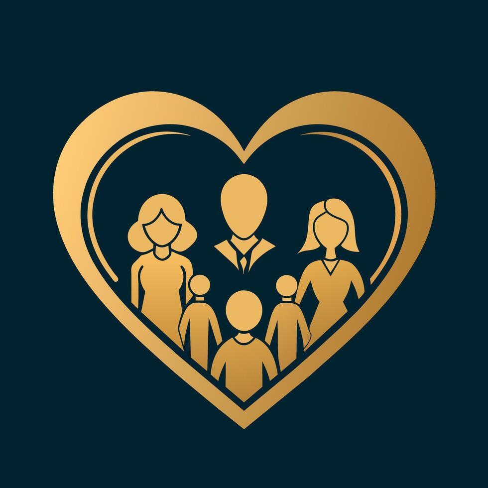 Elegant Golden Heart Minimalist Family Design Aesthetic Vibes for Modern Homes on black background vector
