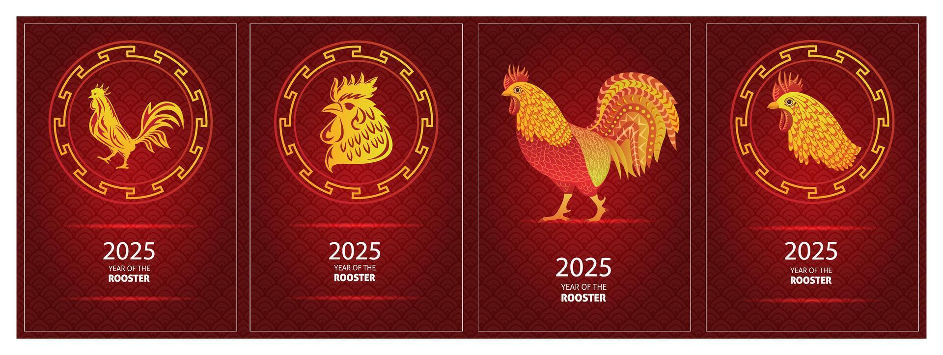 Happy New Year 2025 typography Chinese New Year 2026 Banner with Rooster illustration vector