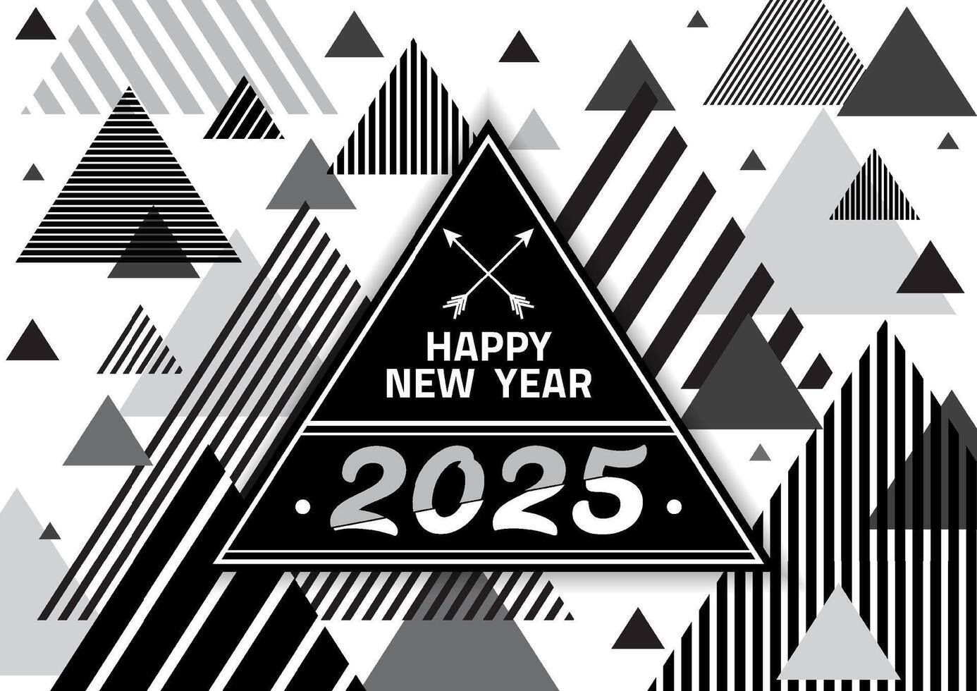 Outline abstract background with Chinese New Year 2025. Numbers and arrow geometric shapes in retro style Bauhaus in black and white. Seamless pattern vector
