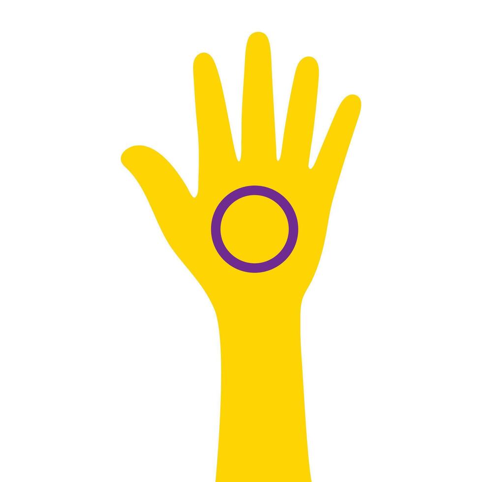 Silhouette of yellow with purple circle hand as the colors of the intersex flag. Flat design illustration. vector