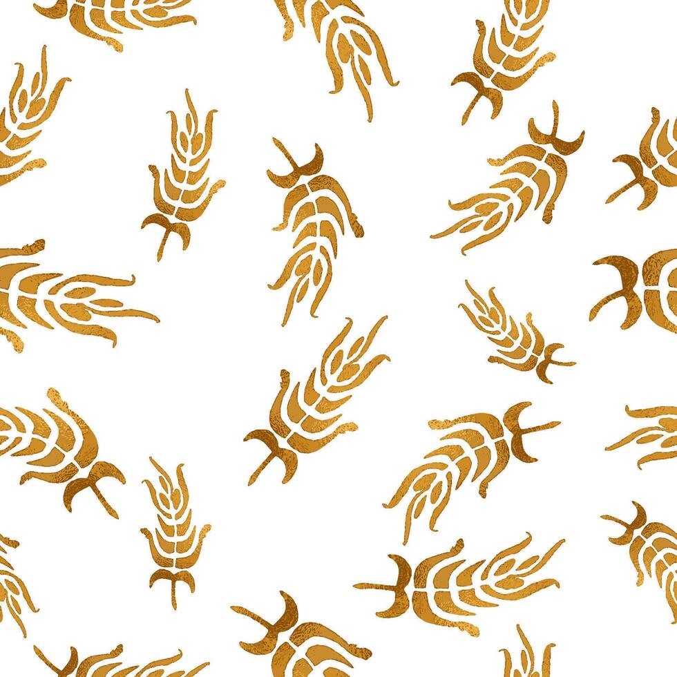 Golden abstract leaves, hand drawn simple foil seamless pattern' background for prints, textile fabric, wallpapers,scrapbook, wrapping paper vector
