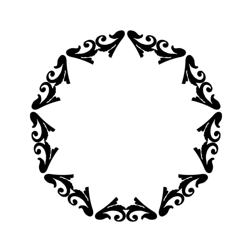 damask vintage baroque circle frame . Retro abstract floral leaf pattern border foliage, antique background. vector