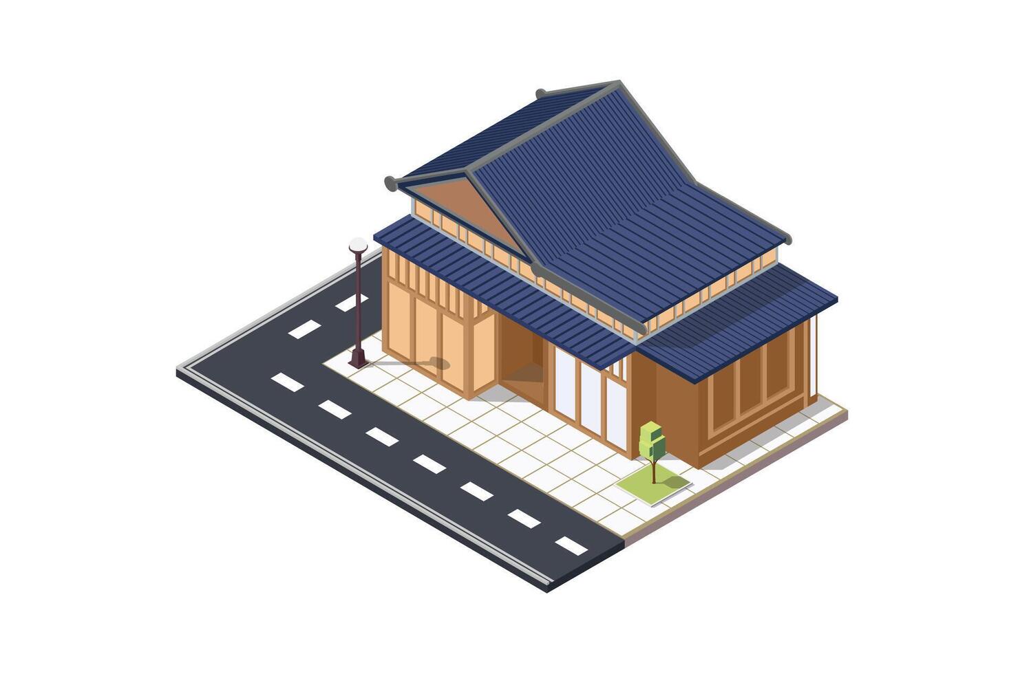 Isometric illustration of a small japanese house vector