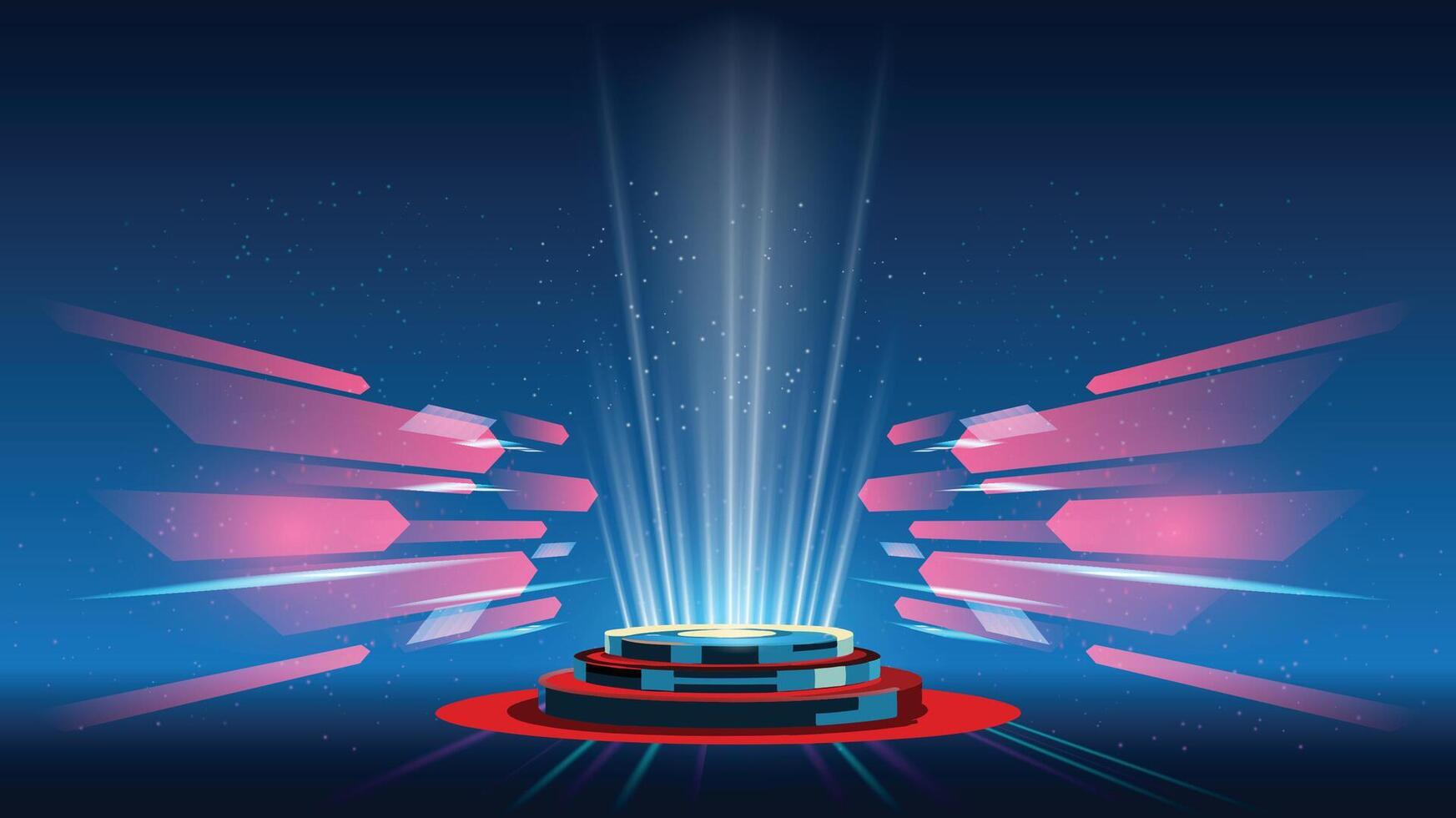 Abstract background stadium stage hall with scenic lights of round futuristic technology user interface Blue lighting empty stage spotlight background. vector