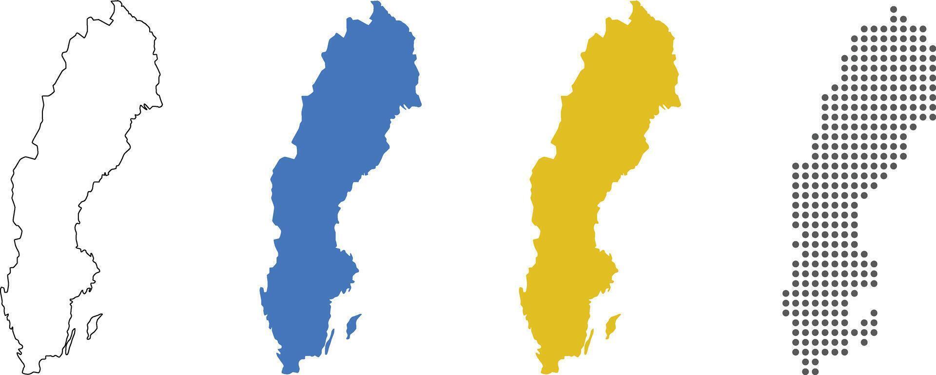 Sweden map detailed in outline, blue color, yellow color, dotted style. vector