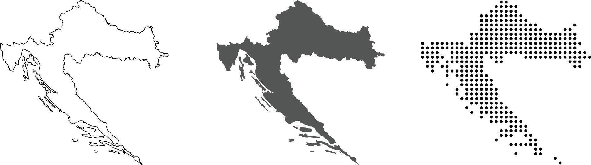 Croatia map detailed in outline, grey color, dotted style vector