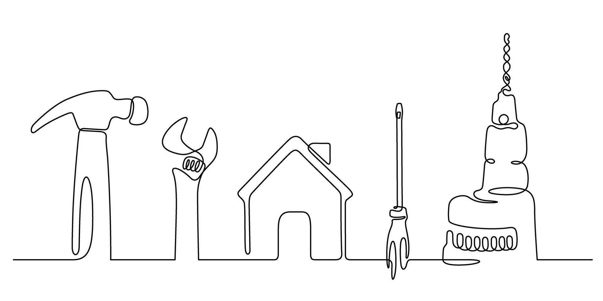 working tools craftsman top view continuous line drawing vector