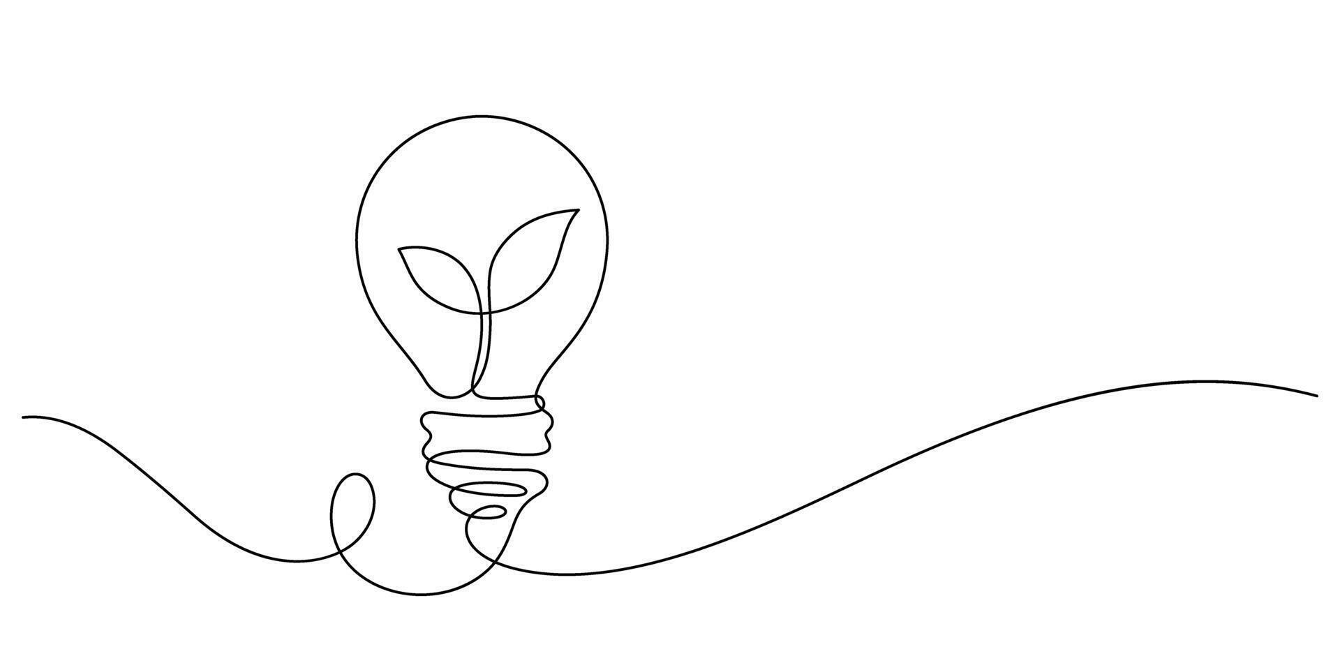 light bulb ecology concept one line drawing continuous vector