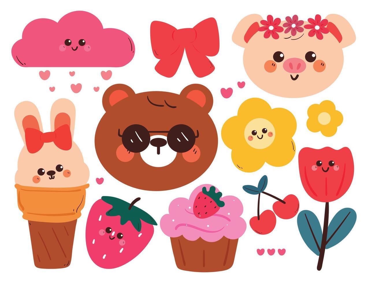 hand drawing cartoon kawaii sticker set. cute sticker, doodle set vector