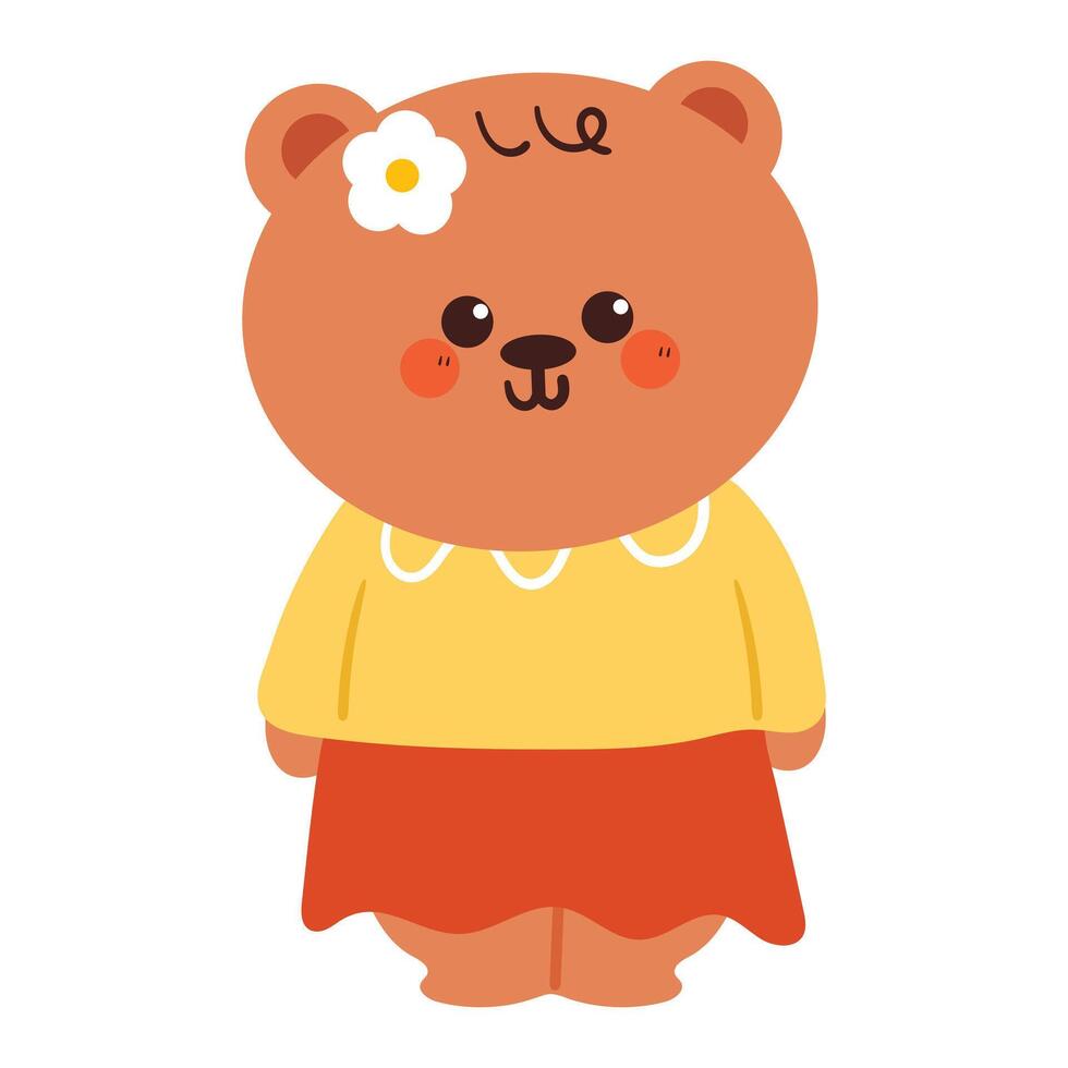 cute drawing cartoon bear wearing pretty clothes. cute animal drawing, doodle, sticker vector