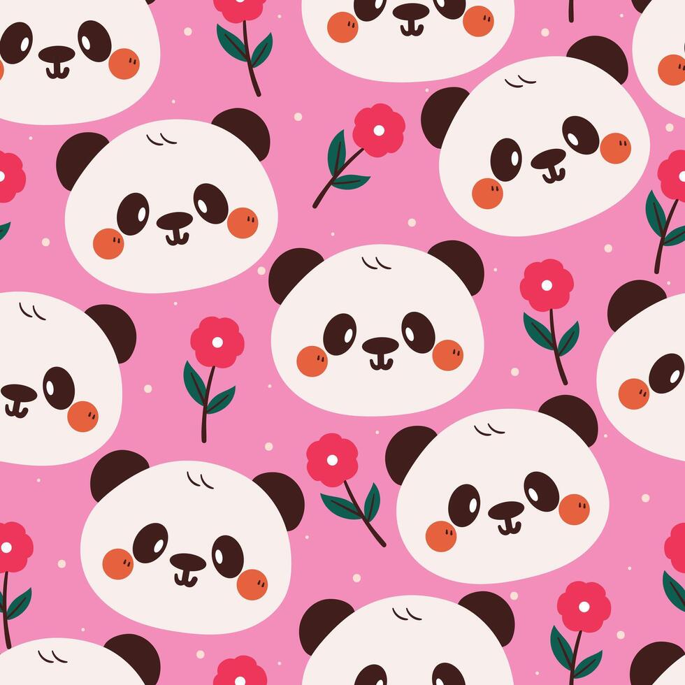 seamless pattern cartoon panda and flower. cute wallpaper for fabric print, gift wrap paper vector