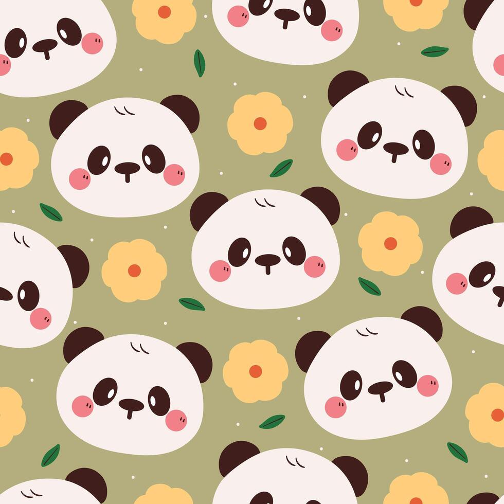 seamless pattern cartoon panda and flower. cute wallpaper for fabric print, gift wrap paper vector