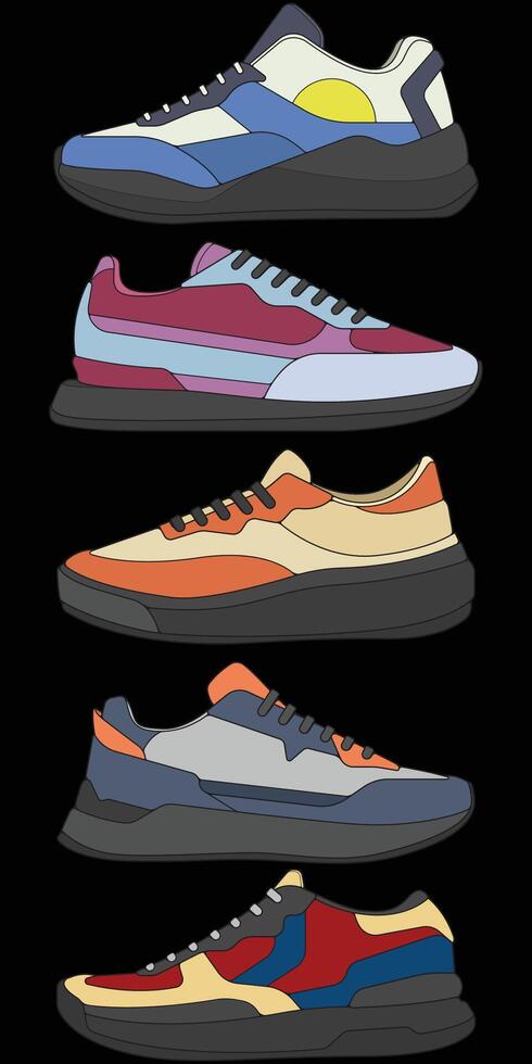 Bundling set sneakers shoes for training. hand draw illustration vector
