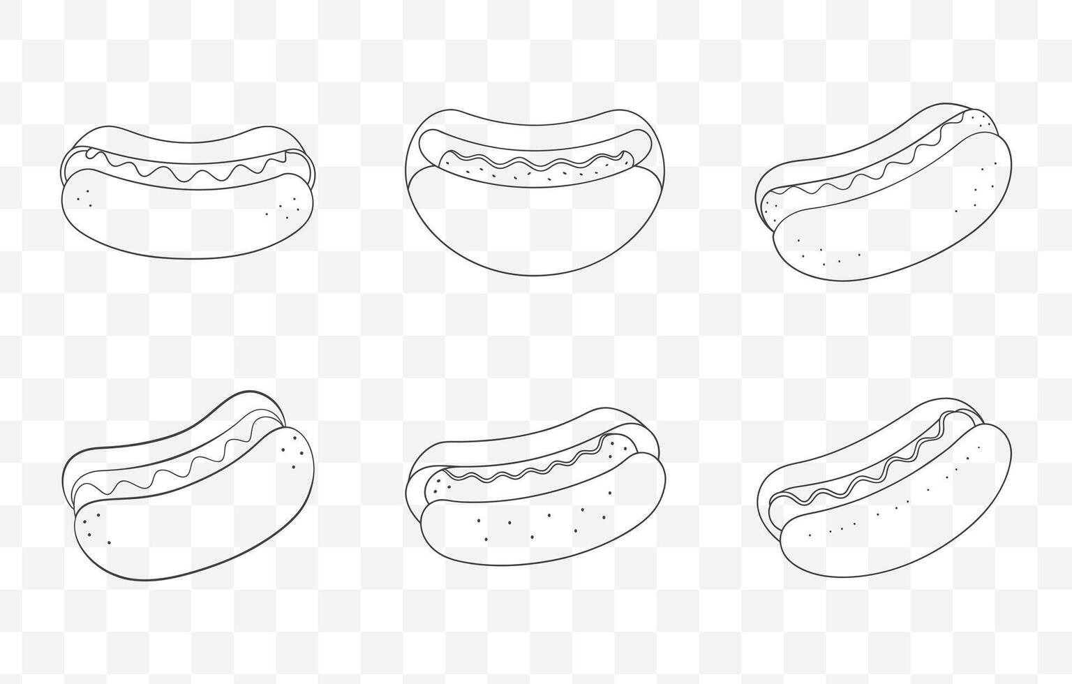 Print Chili Dog Line Art Set with Hot Dog Variations and Toppings in Detailed Illustration vector