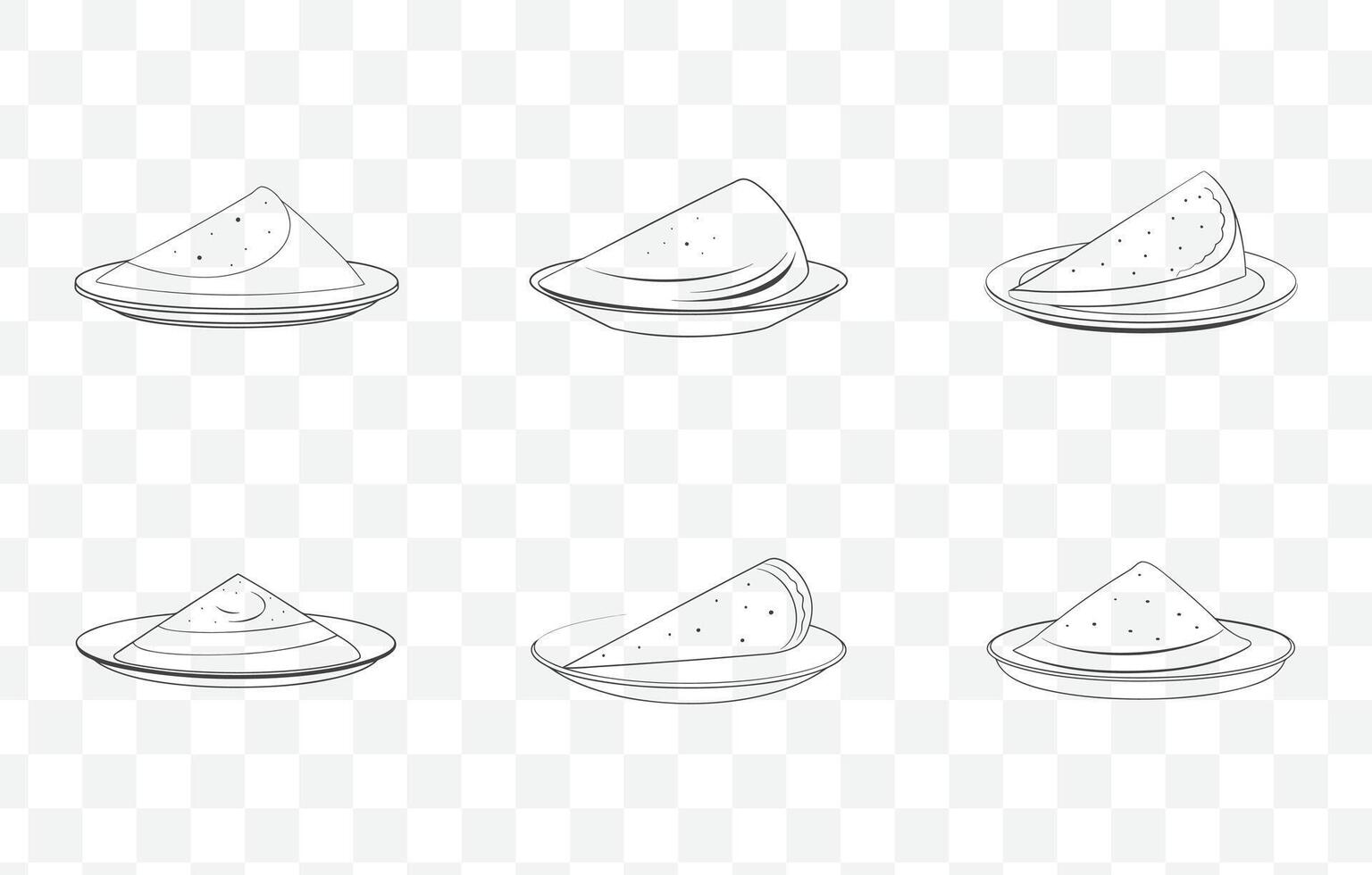 Print Dosa Line Art Set Authentic South Indian Cuisine Pancake Illustrations Traditional Indian Food Art Collection vector