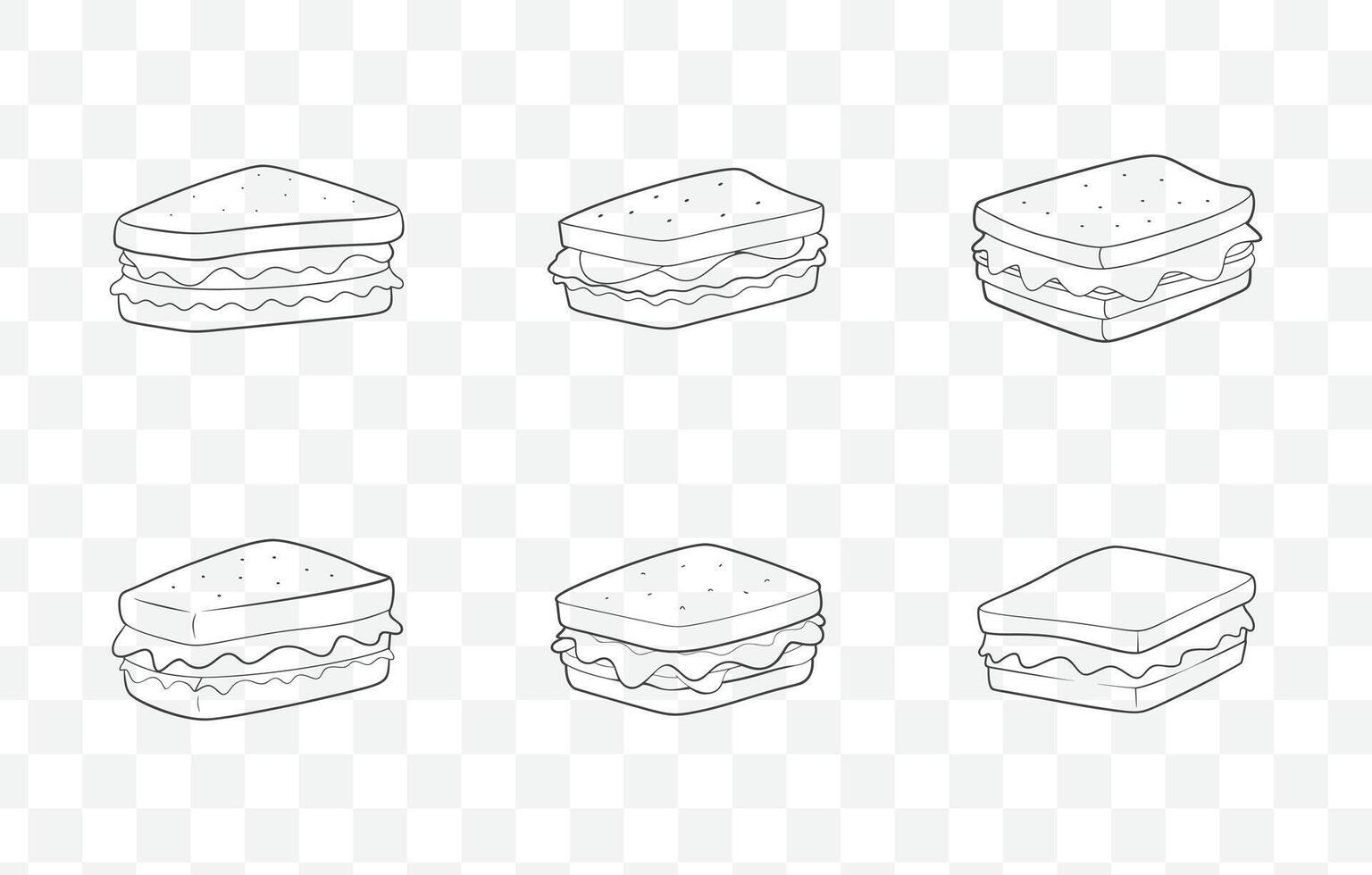 Print Reuben Sandwich Line Art Set with Detailed Illustrations and Premium Quality Graphics for Creative Projects vector