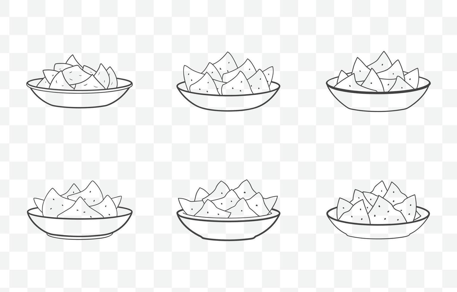 Print Nachos Line Art Set with Crispy Chips and Cheese Illustrations vector