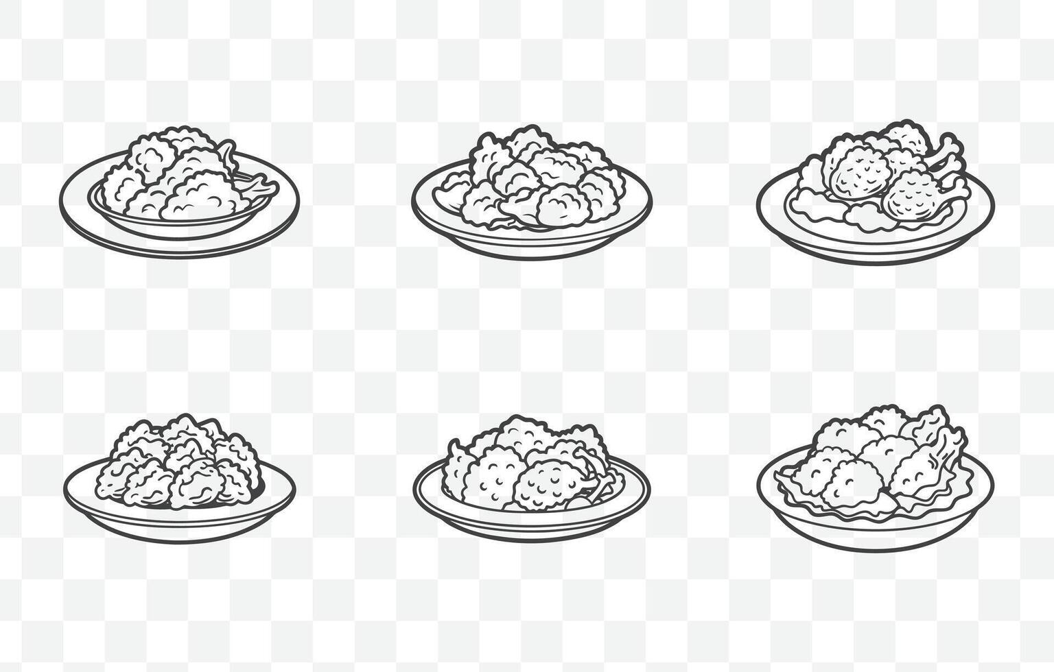 Print Comprehensive Fried Chicken Line Art Set Illustrations of Crispy Drumsticks Wings Thighs and More vector