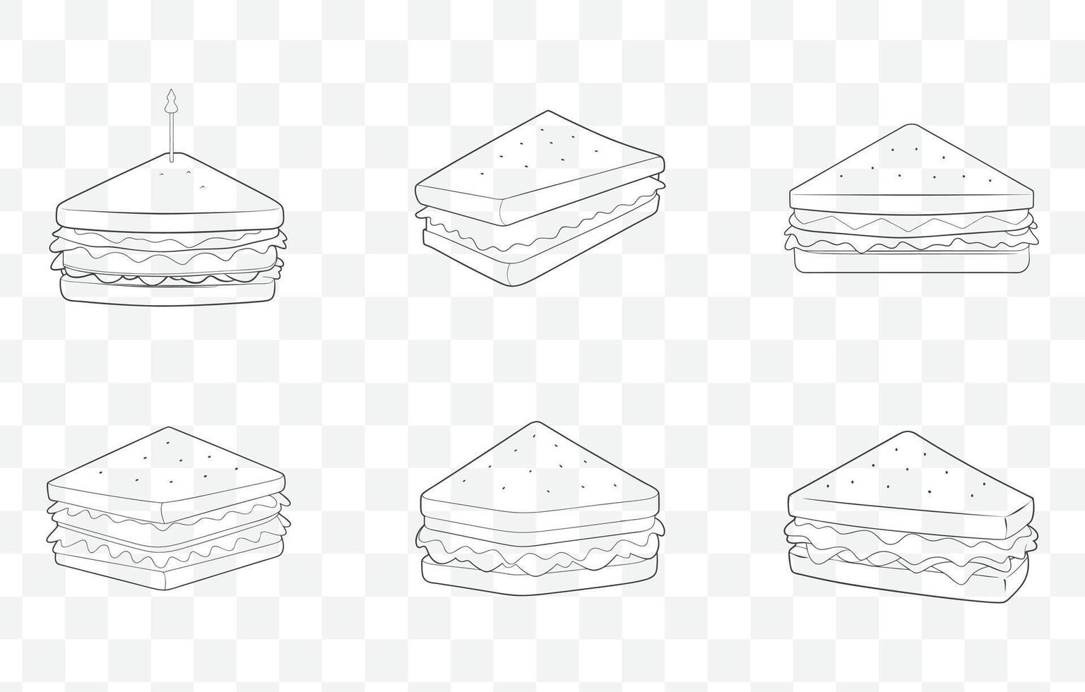 Print Comprehensive Club Sandwich Line Art Set for Cafes Restaurants and Food Design Projects vector