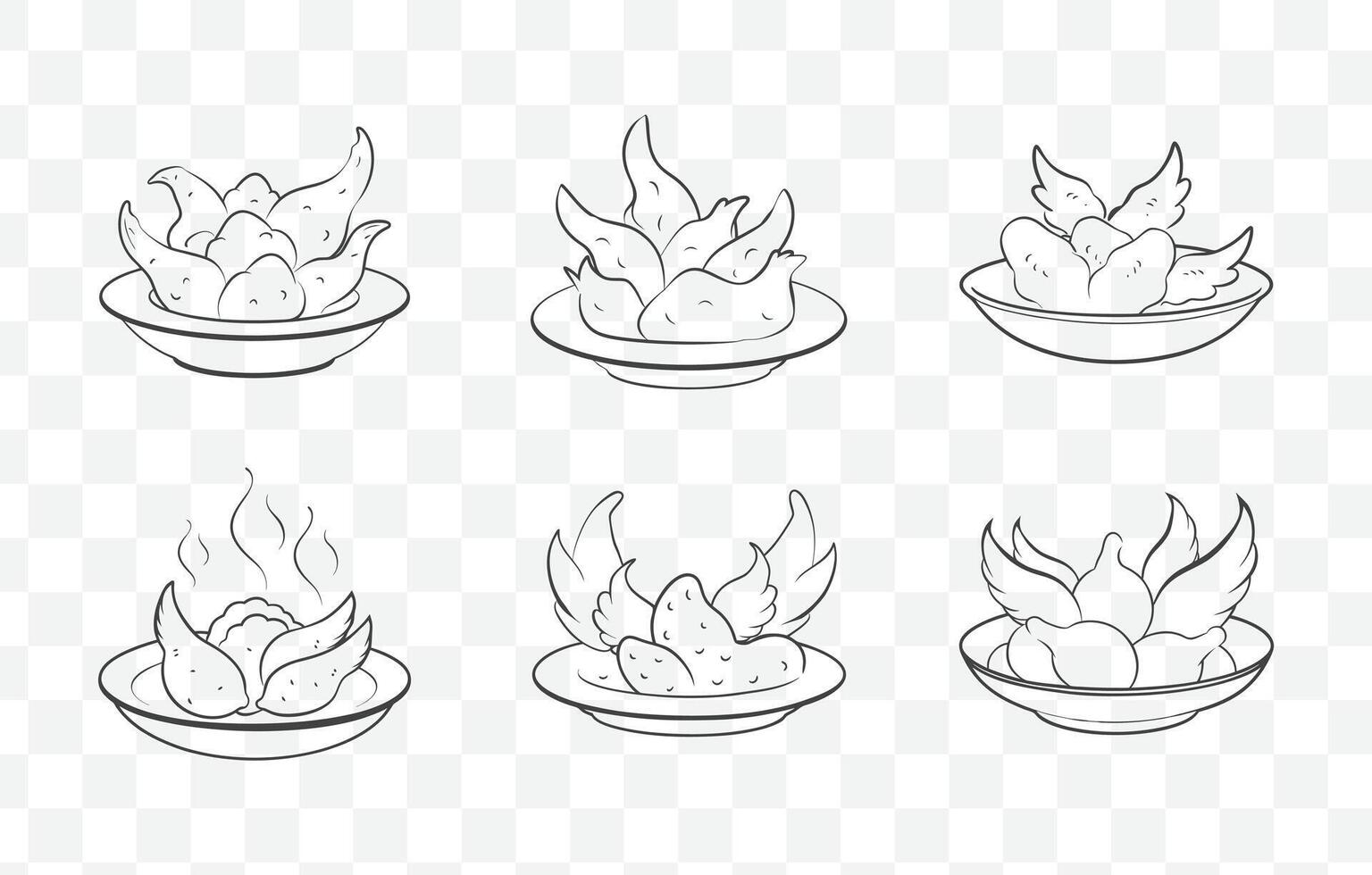 Print Collection of Chicken Wings Line Art Illustrations for Design and Decoration vector