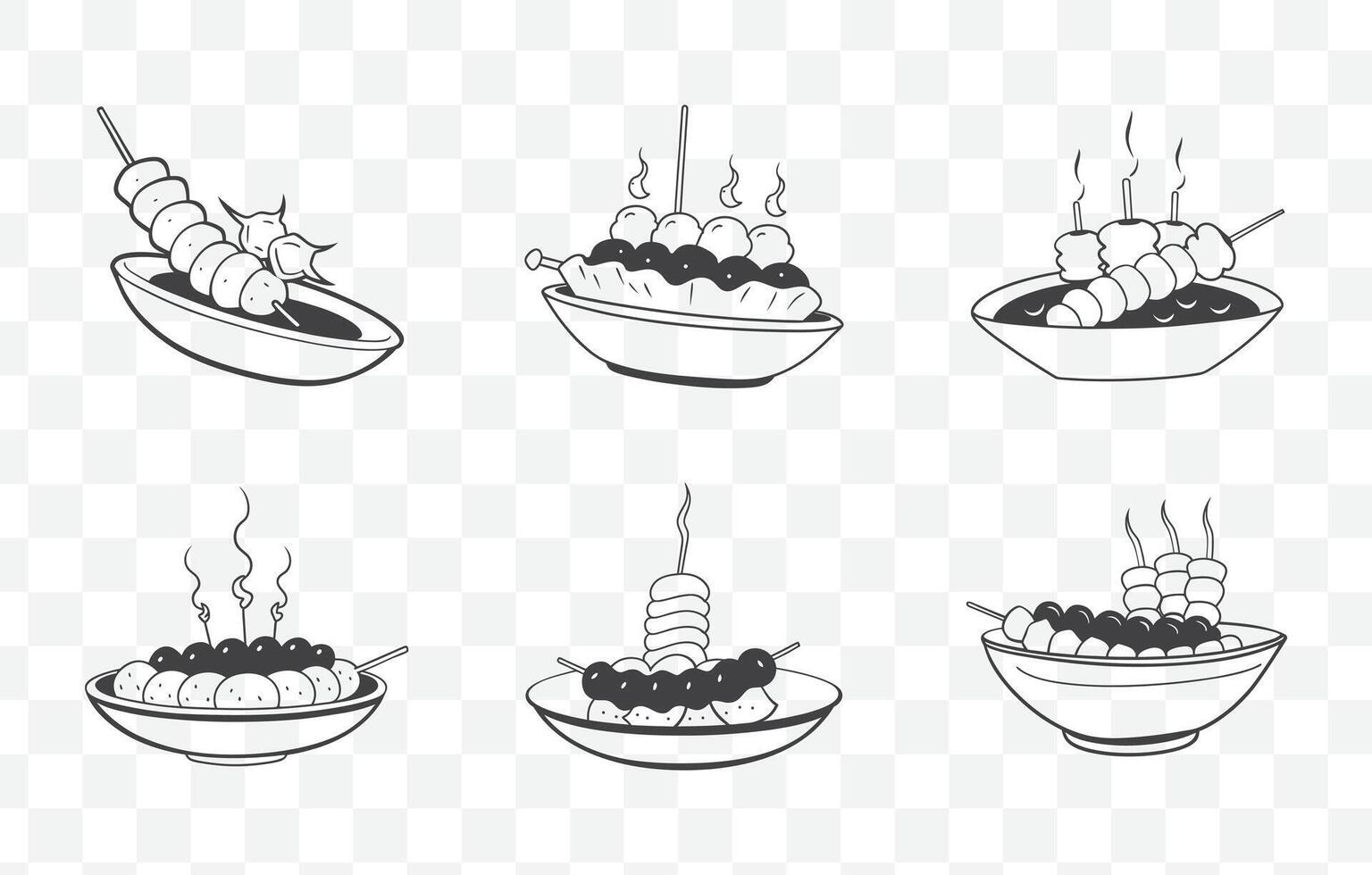 Print Kebabs Line Art Set Featuring a Variety of Skewered Grilled Meat and Vegetable Designs in Detailed Illustrations vector
