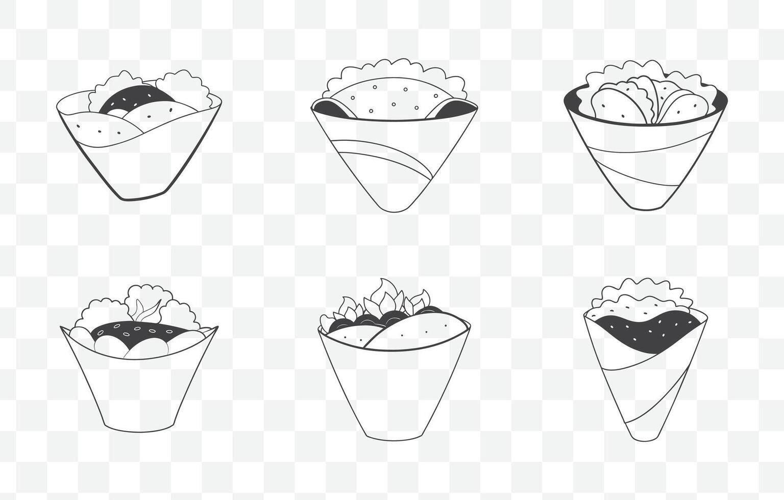 Print Shawarma Art Set Delicious Middle Eastern Street Food Illustrations vector