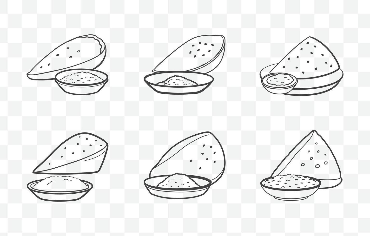 Print Dosa Line Art Set with Detailed Traditional Indian Crepe Illustrations for Food Design and Culinary Projects vector