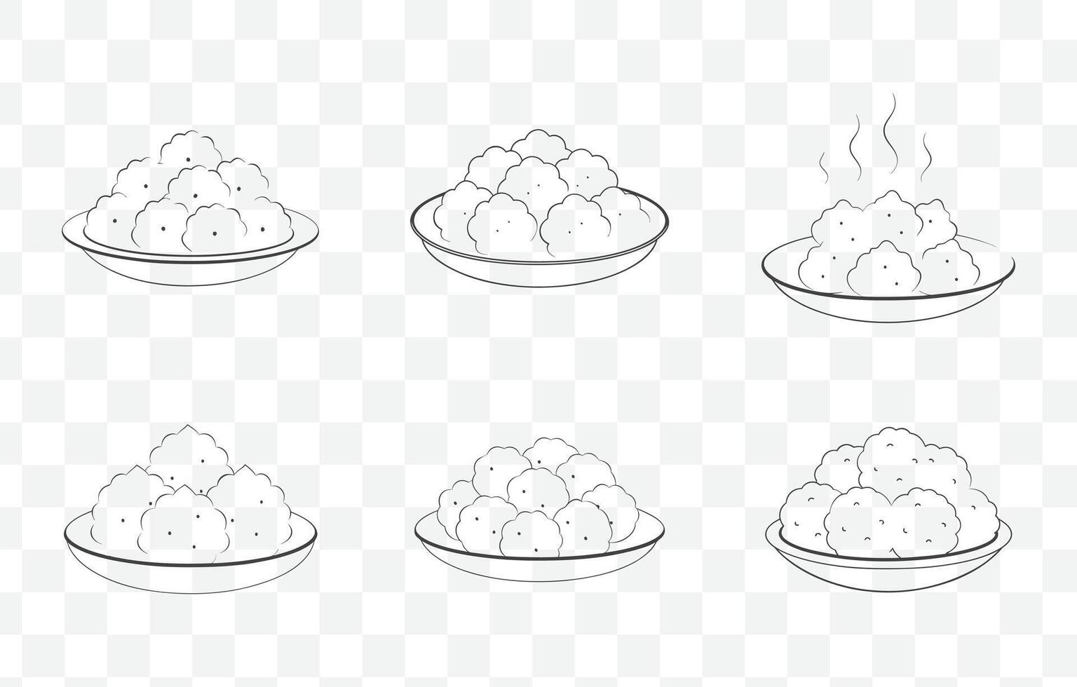 Print Pakoras Line Art Set with Detailed Illustrations of Crispy Indian Snacks and Appetizers vector