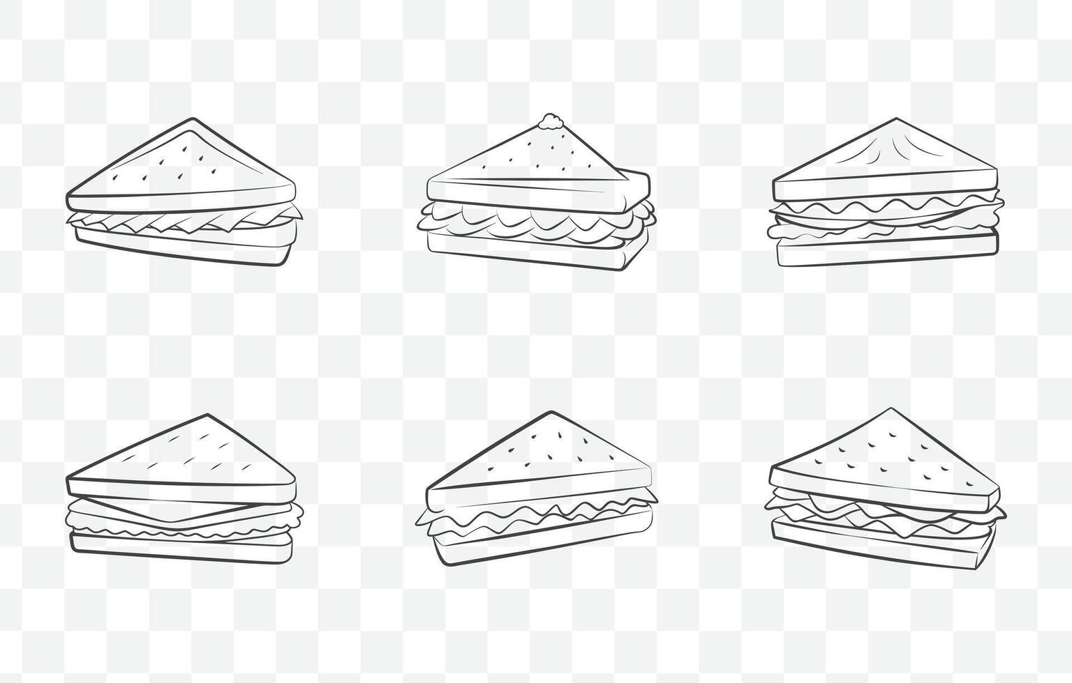 Print Club Sandwich Line Art Set with Detailed Illustrations and Creative Designs for Graphic Use vector