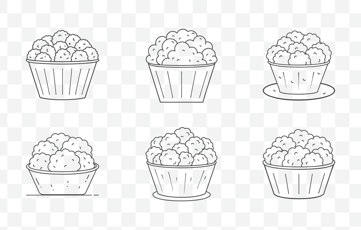 Print Popcorn Chicken Line Art Set Detailed Illustrations of Crispy Fried Chicken Bites in Various Poses and Styles vector