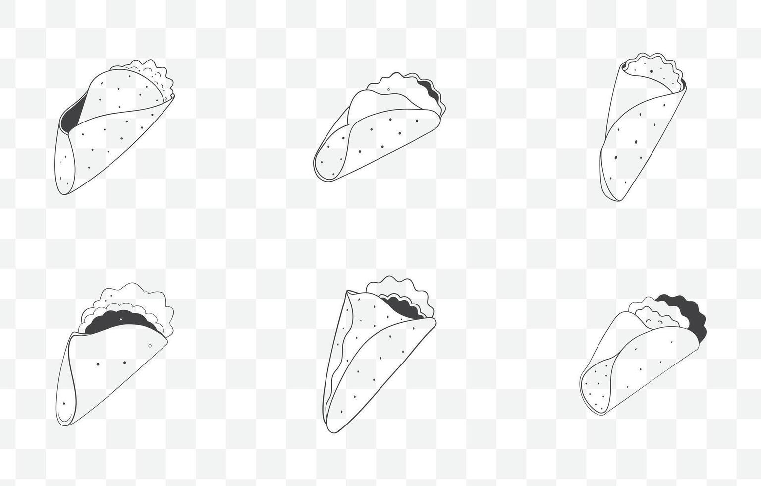 Print Chimichanga Line Art Set with Detailed Illustrations of the Popular Fried Burrito in Various Poses and Styles vector