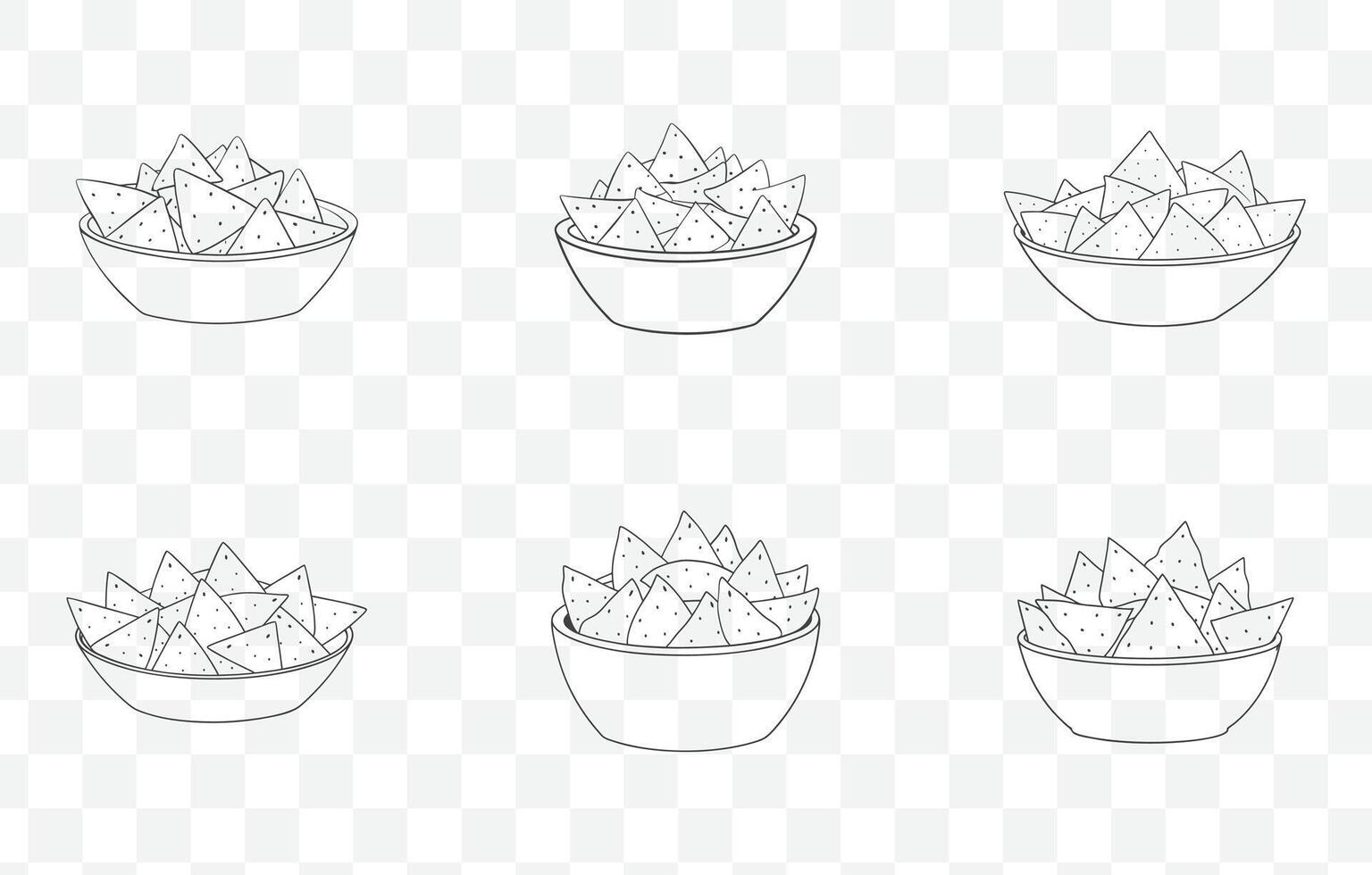 Print Nachos Line Art Set Creative and Detailed Nacho Illustrations for Your Design Projects vector