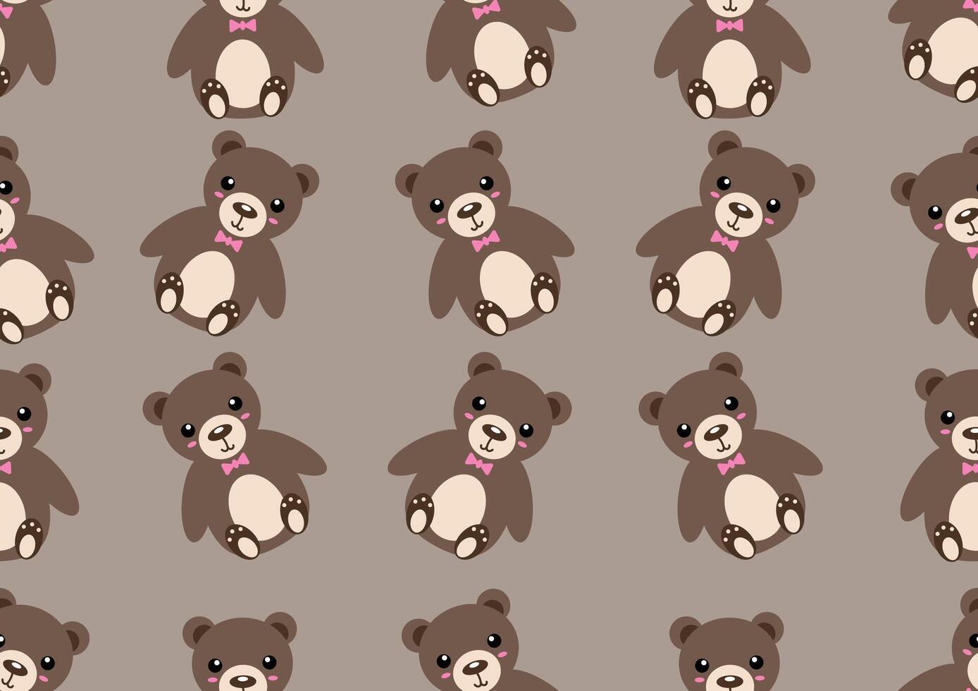 Cute brown teddy bear doodle art seamless pattern on a light brown background. For cards, frames, posters, book covers, textiles, wallpaper, wrapping and fabric. vector