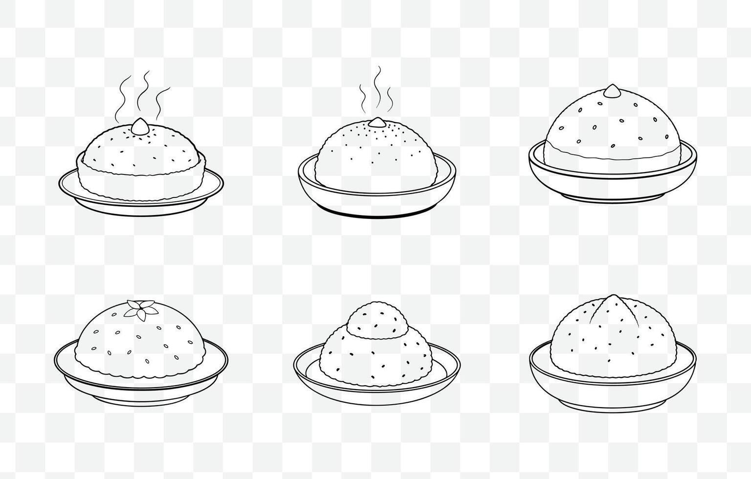 Print Idli Line Art Set Traditional South Indian Steamed Rice Cake Illustrations vector