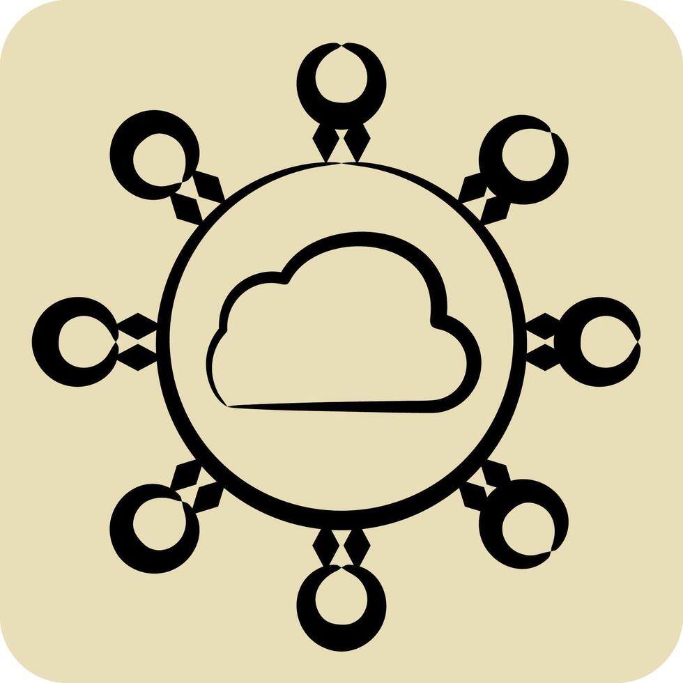 Icon Cloud Network. related to Network symbol. hand drawn style. simple illustration vector